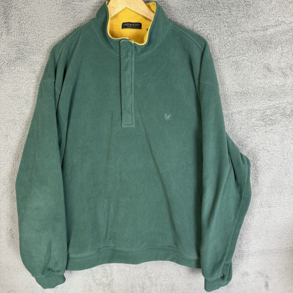 S Lyle‎ & Scott Scotland Sweater Mens XXL Green 1/4 Zip Fleece Lightweight